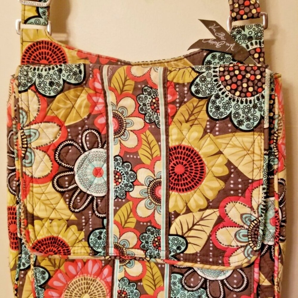 Retired Vera Bradley Brown & Orange Floral Hipster Purse Crossbody Bag